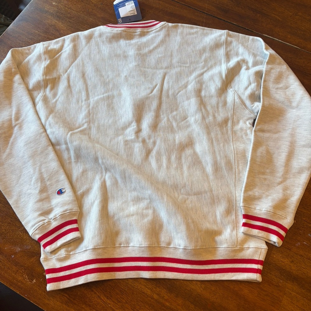 NWT Champion Reverse Weave Utah Utes Crewneck L Oatmeal Striped Collar Trim - Picture 7 of 8